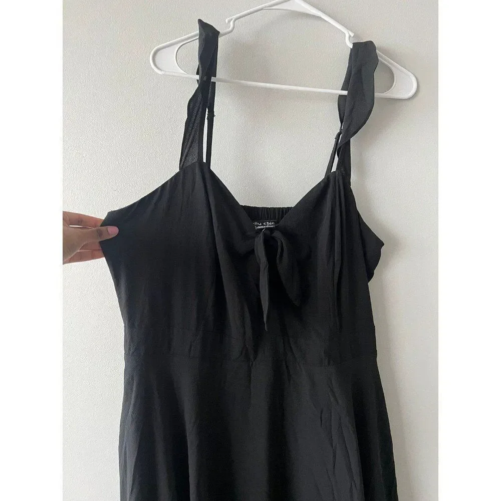 City Chic Plus Size Women Black Coquette Flare Smocking Back Babydoll Dress S/16